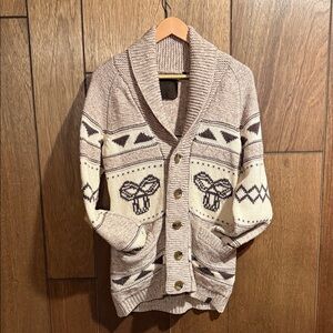 TNA Collar Button Sweater Cardigan - Cream & Brown